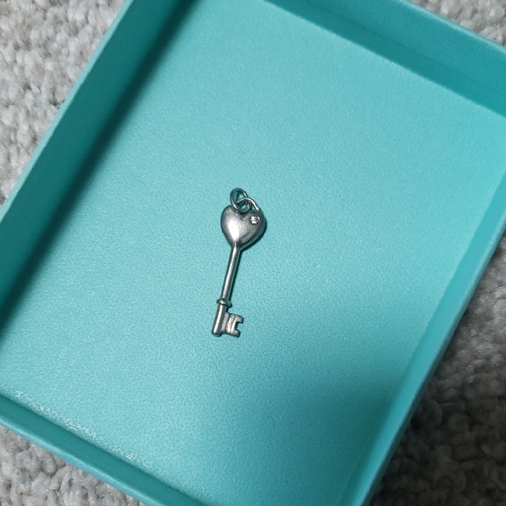 Silver Heart Key Pendant Diamond Tiffany And Co RARE Charm Authentic